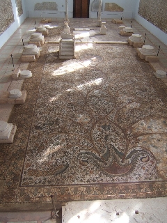   Zoom : Mosaïque sur le sol de la Basilique de Sabratha en Libye  